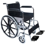 Silla de Ruedas de Lujo Cromada con Brazos y Descansapies Fijos y Tapiceria Vinil