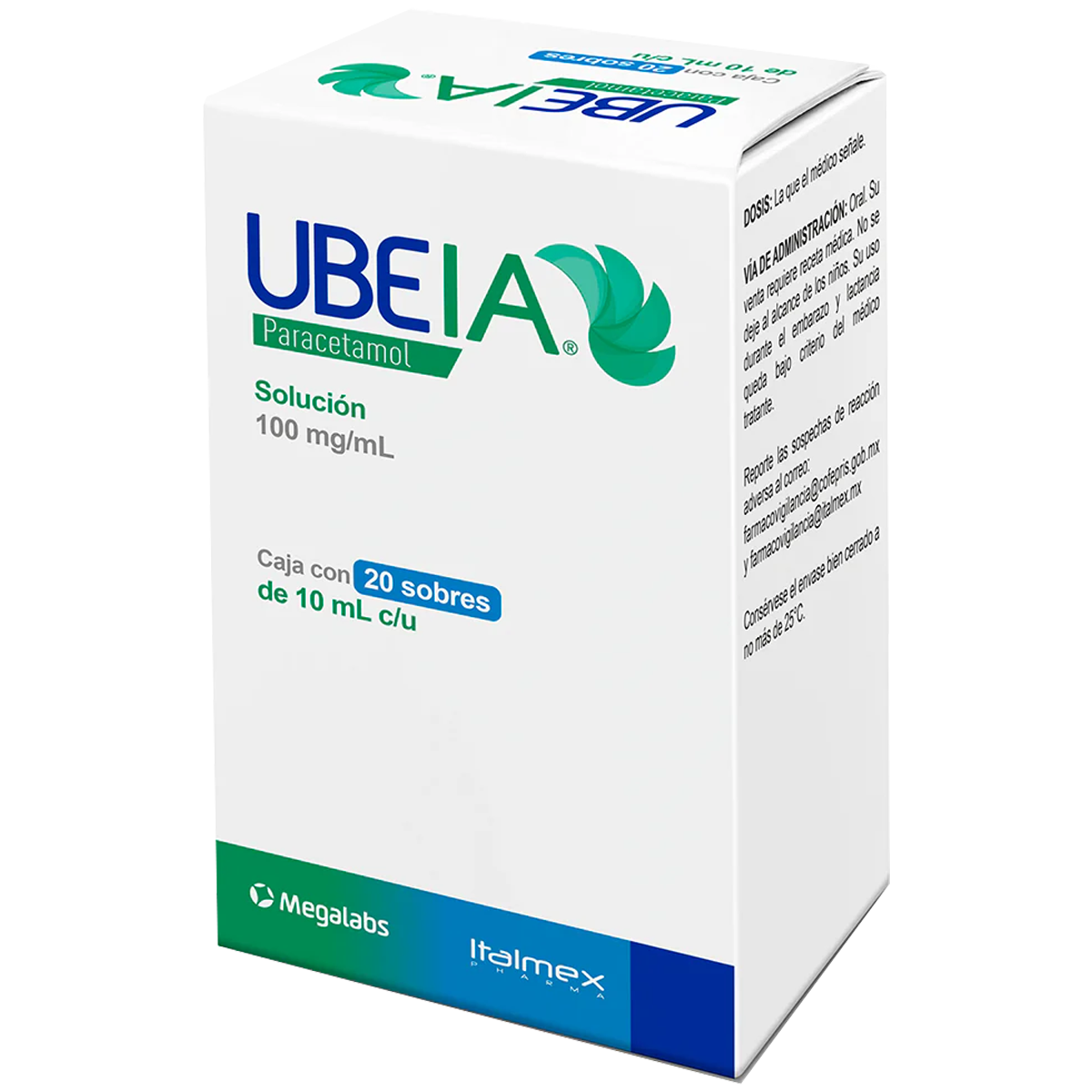 Ubeia Paracetamol 100 mg en Solución Oral – 20 Sobres de 10 ml